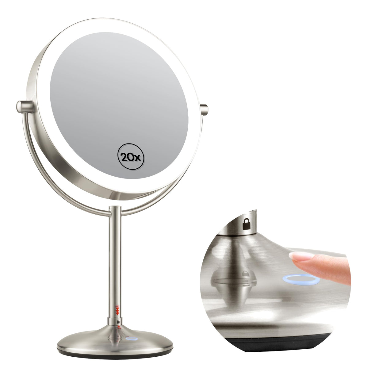 9" Gold Lighted Makeup Mirror, 1X/20X Magnification, Rechargeable