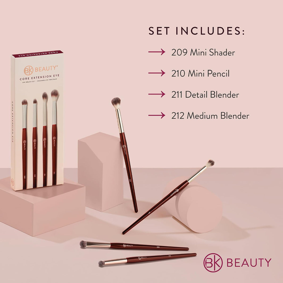 BK BEAUTY Core Line Extension Eyeshadow Brush Set, 4 Eye Brushes