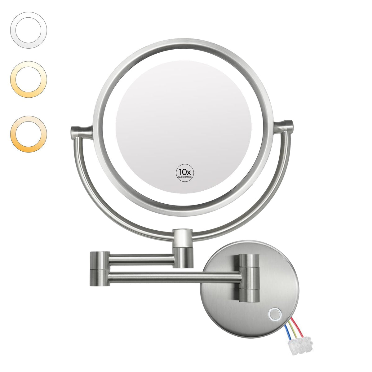 GURUN Hardwired LED Makeup Mirror Wall Mount Extendable Touch Chrome 10x