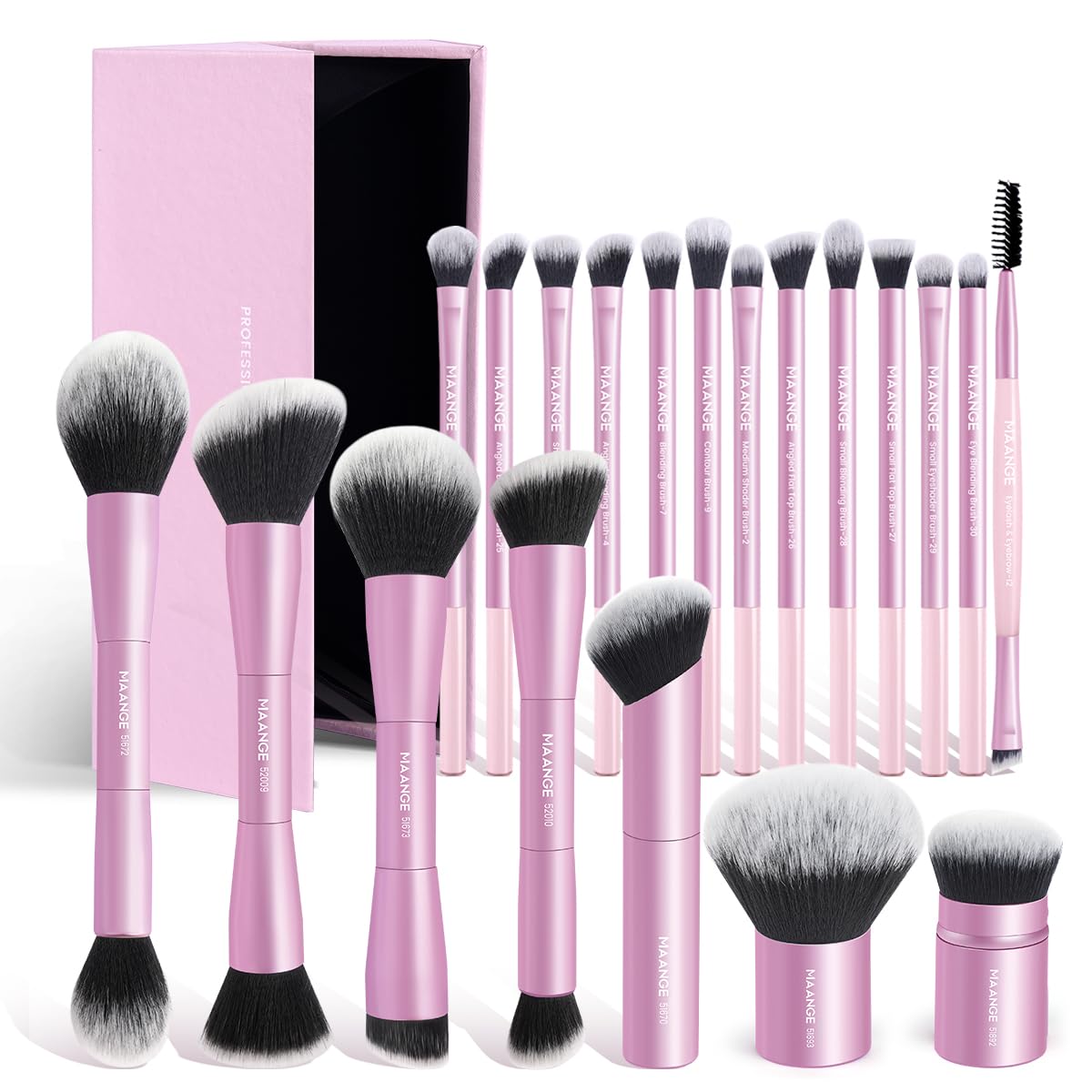 MAANGE 20 Pcs Makeup Brushes with Gift Box, Double-End Multi-functional Makeup Brushes for Blending Liquid Powder Concealer Cream Blush Buffe,CoffeeBrown