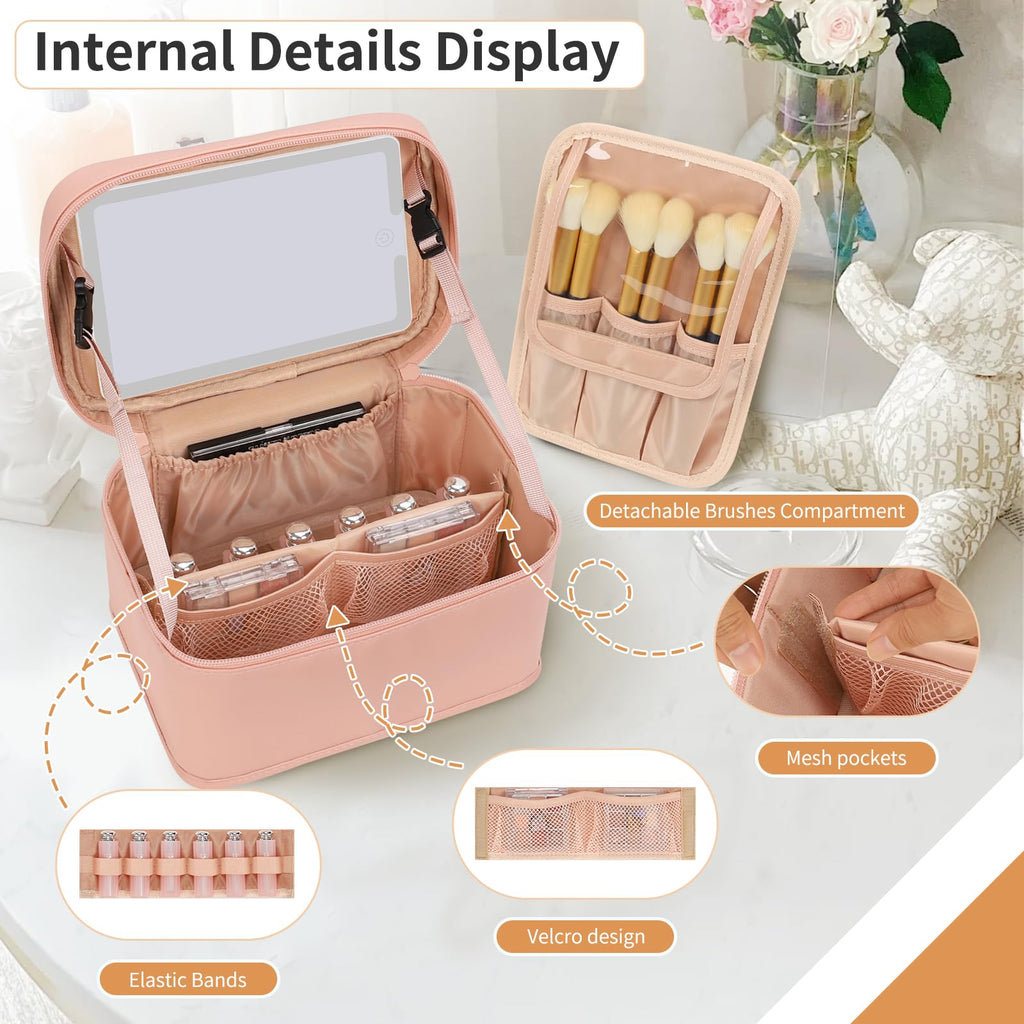 Makeup Bag, Portable Cosmetic Bag Black Make up Case Toiletry Bag | Large Capacity Travel Makeup Case Organizer for Women Toiletry Bag for Girls Traveling With Handle and Divider