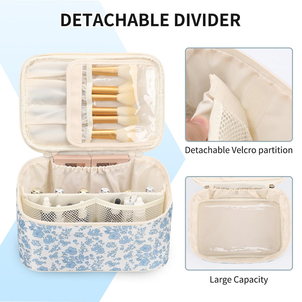Makeup Bag, Portable Cosmetic Bag Black Make up Case Toiletry Bag | Large Capacity Travel Makeup Case Organizer for Women Toiletry Bag for Girls Traveling With Handle and Divider