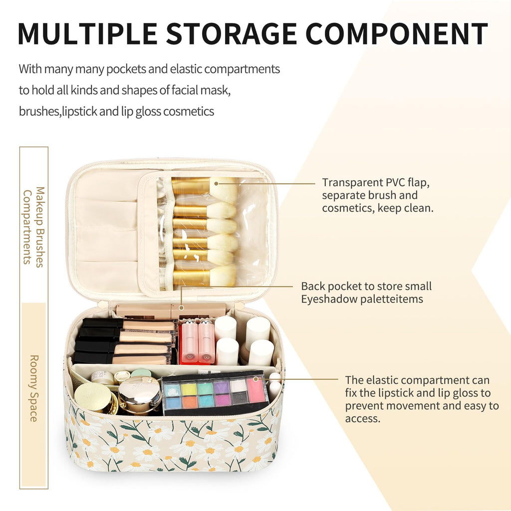 Makeup Bag, Portable Cosmetic Bag Black Make up Case Toiletry Bag | Large Capacity Travel Makeup Case Organizer for Women Toiletry Bag for Girls Traveling With Handle and Divider