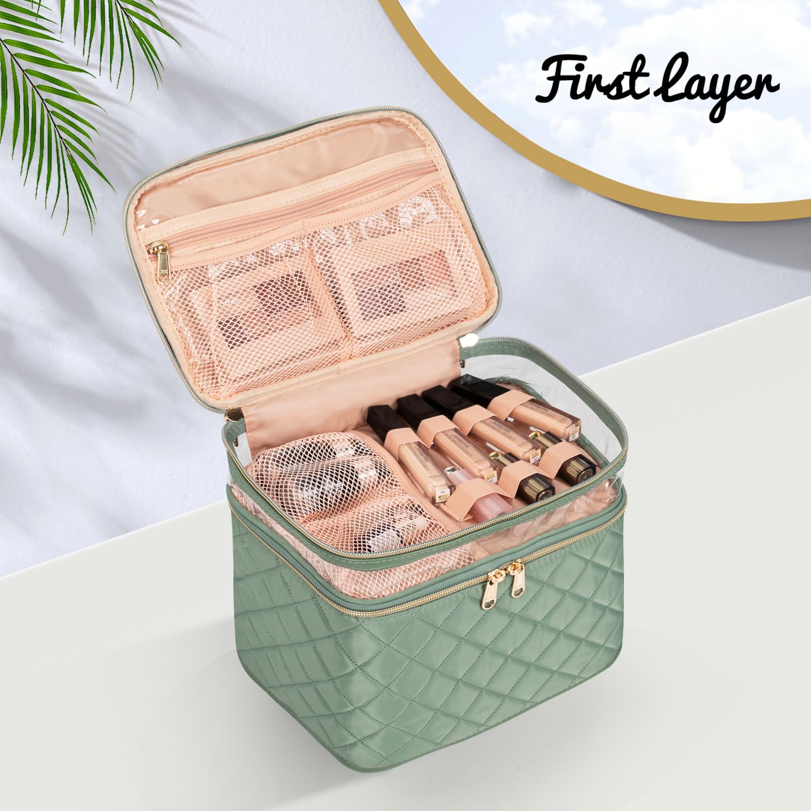 Makeup Bag, Portable Cosmetic Bag Black Make up Case Toiletry Bag | Large Capacity Travel Makeup Case Organizer for Women Toiletry Bag for Girls Traveling With Handle and Divider