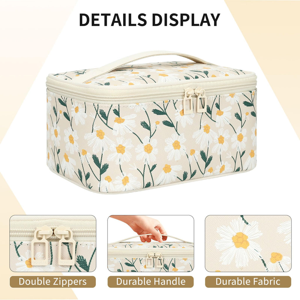 Makeup Bag, Portable Cosmetic Bag Black Make up Case Toiletry Bag | Large Capacity Travel Makeup Case Organizer for Women Toiletry Bag for Girls Traveling With Handle and Divider