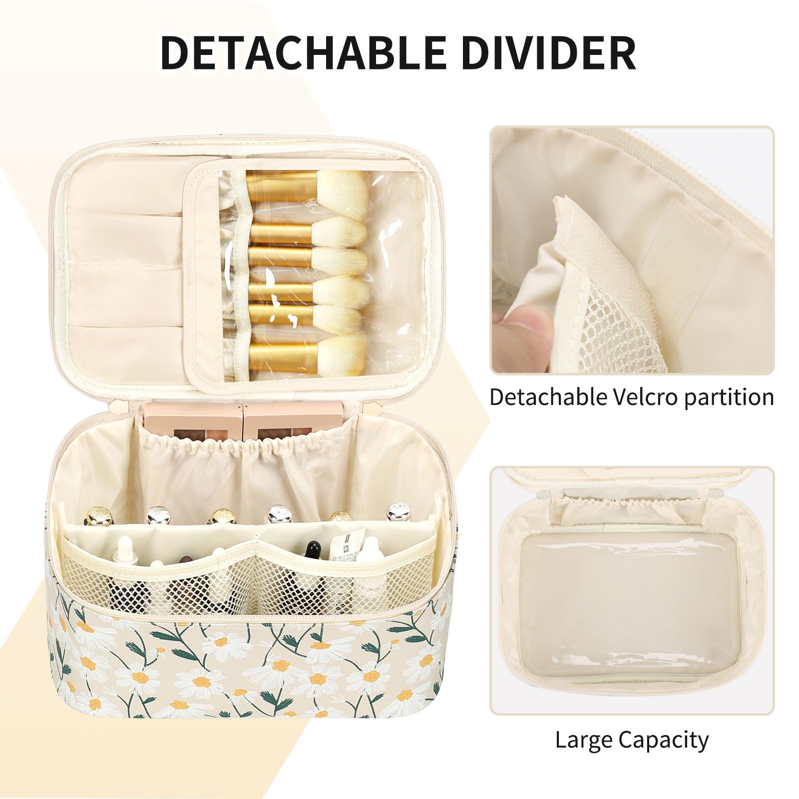 Makeup Bag, Portable Cosmetic Bag Black Make up Case Toiletry Bag | Large Capacity Travel Makeup Case Organizer for Women Toiletry Bag for Girls Traveling With Handle and Divider