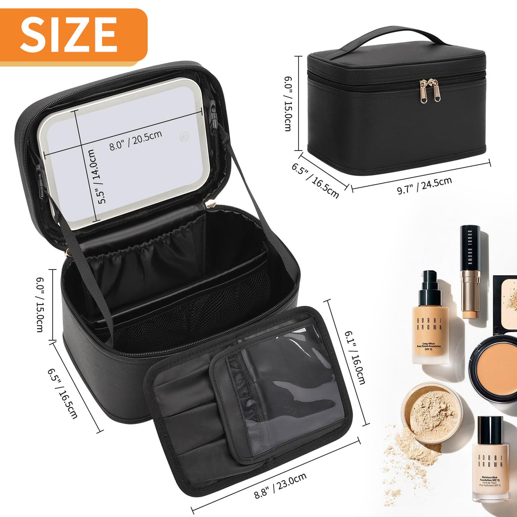 Makeup Bag, Portable Cosmetic Bag Black Make up Case Toiletry Bag | Large Capacity Travel Makeup Case Organizer for Women Toiletry Bag for Girls Traveling With Handle and Divider