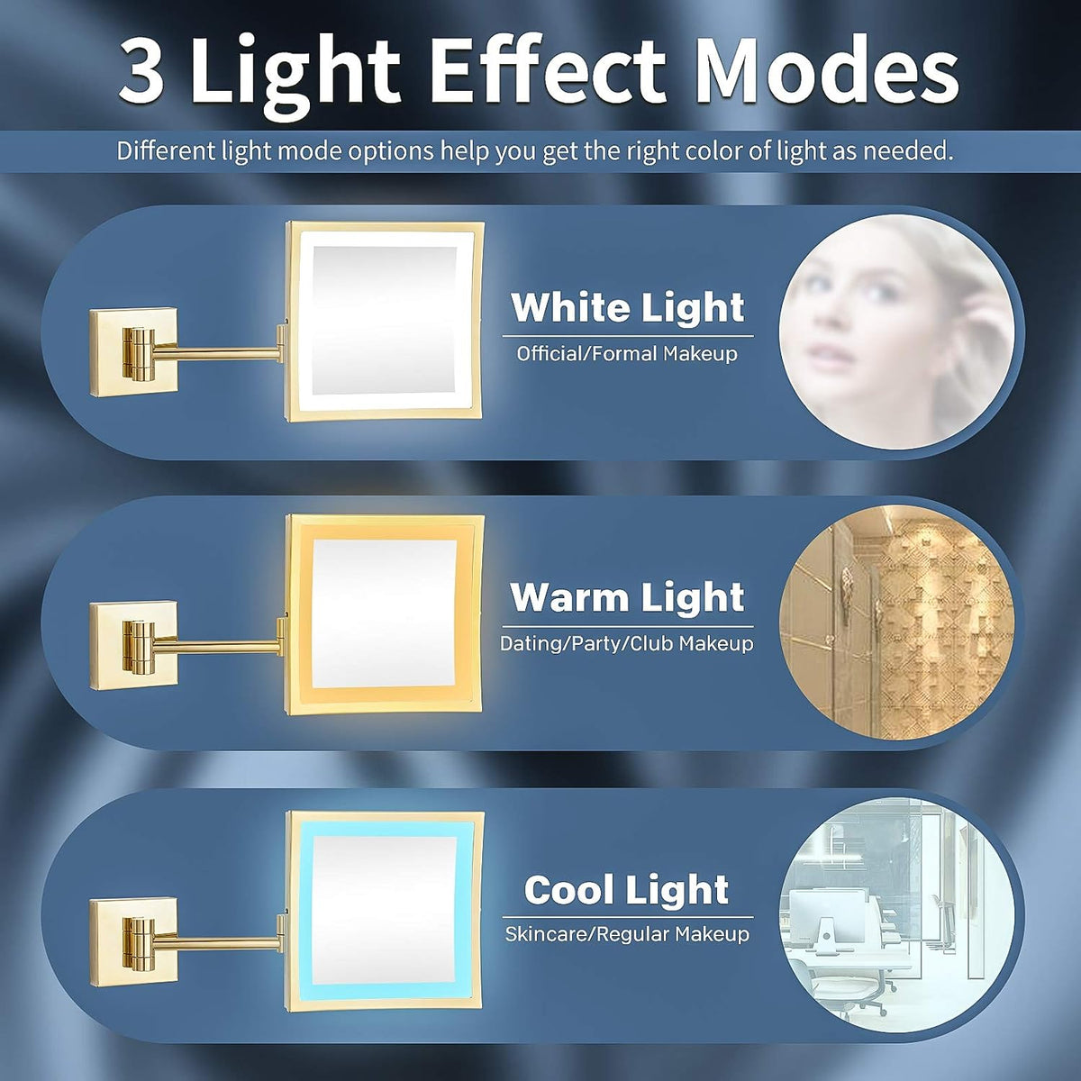 DOWRY Wall Mounted LED Lighted 5X Magnifying Square Makeup Mirror with Plug,8 Inch, Polished Gold Finished Dowry1802D-8x5
