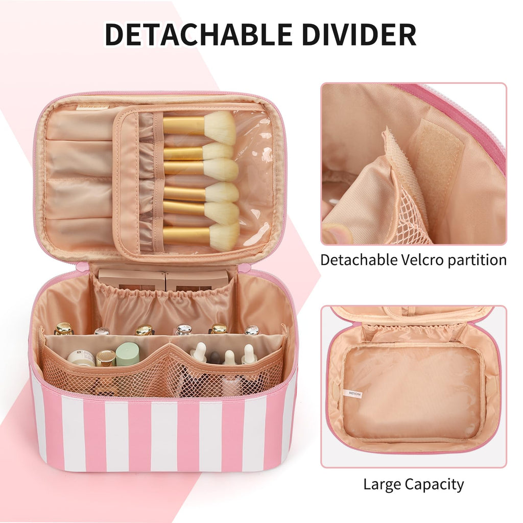 Makeup Bag, Portable Cosmetic Bag Black Make up Case Toiletry Bag | Large Capacity Travel Makeup Case Organizer for Women Toiletry Bag for Girls Traveling With Handle and Divider