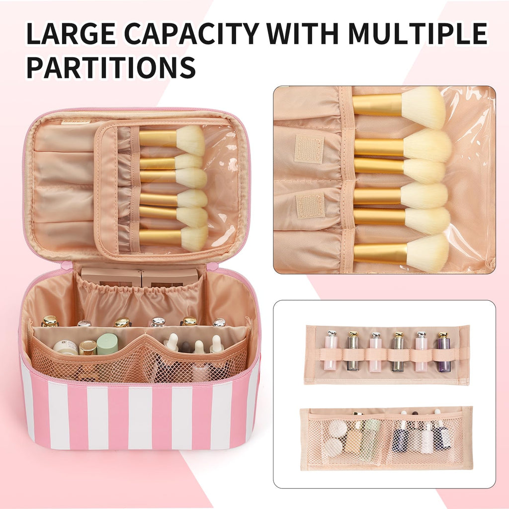 Makeup Bag, Portable Cosmetic Bag Black Make up Case Toiletry Bag | Large Capacity Travel Makeup Case Organizer for Women Toiletry Bag for Girls Traveling With Handle and Divider