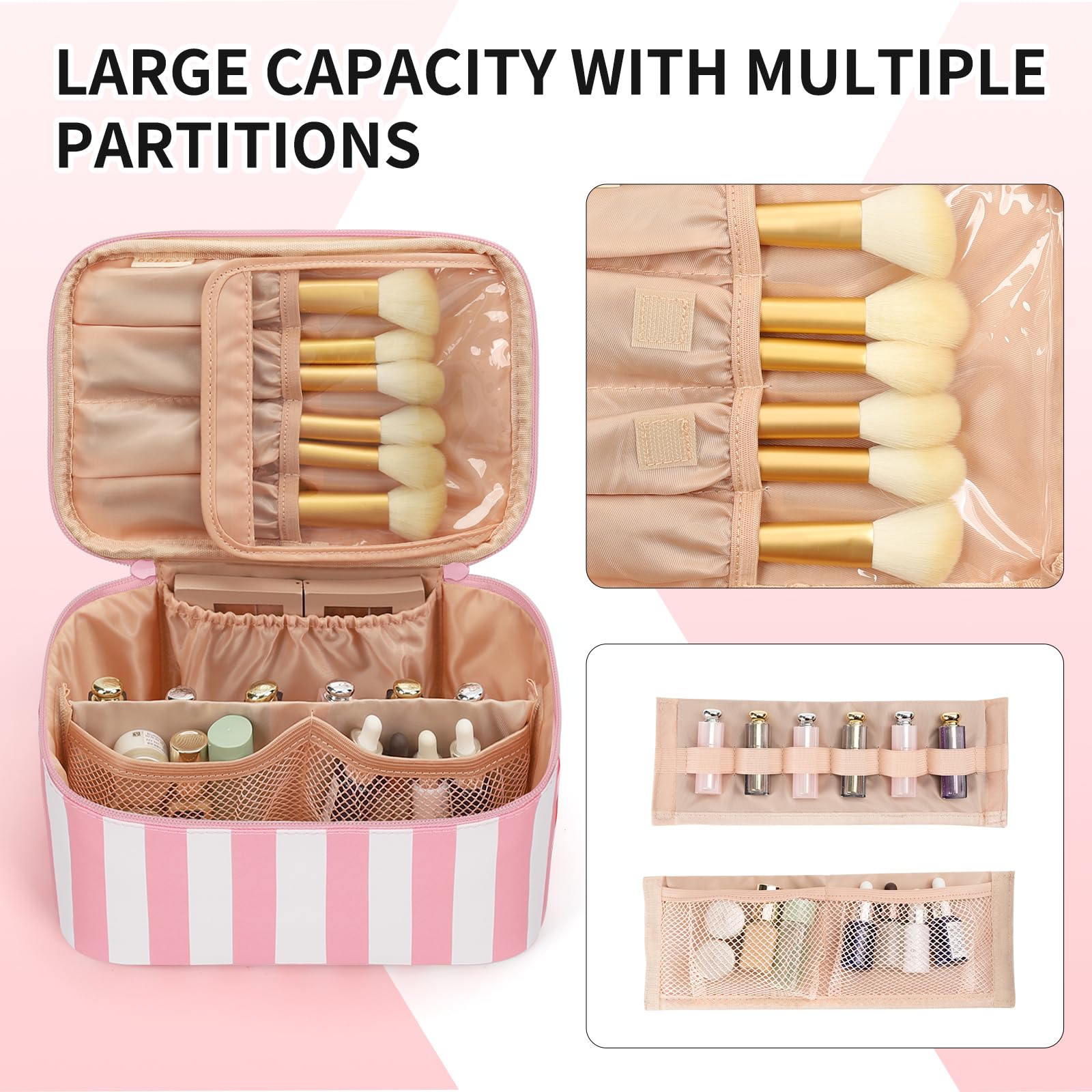 Makeup Bag, Portable Cosmetic Bag Black Make up Case Toiletry Bag | Large Capacity Travel Makeup Case Organizer for Women Toiletry Bag for Girls Traveling With Handle and Divider