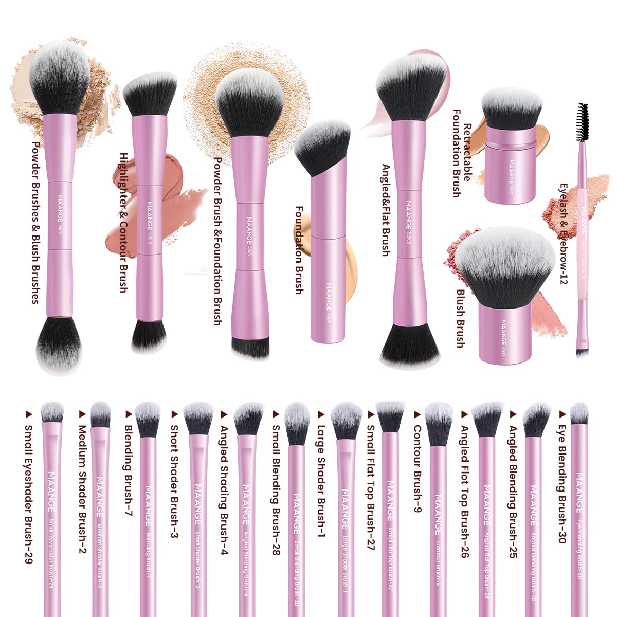 MAANGE 20 Pcs Makeup Brushes with Gift Box, Double-End Multi-functional Makeup Brushes for Blending Liquid Powder Concealer Cream Blush Buffe,CoffeeBrown