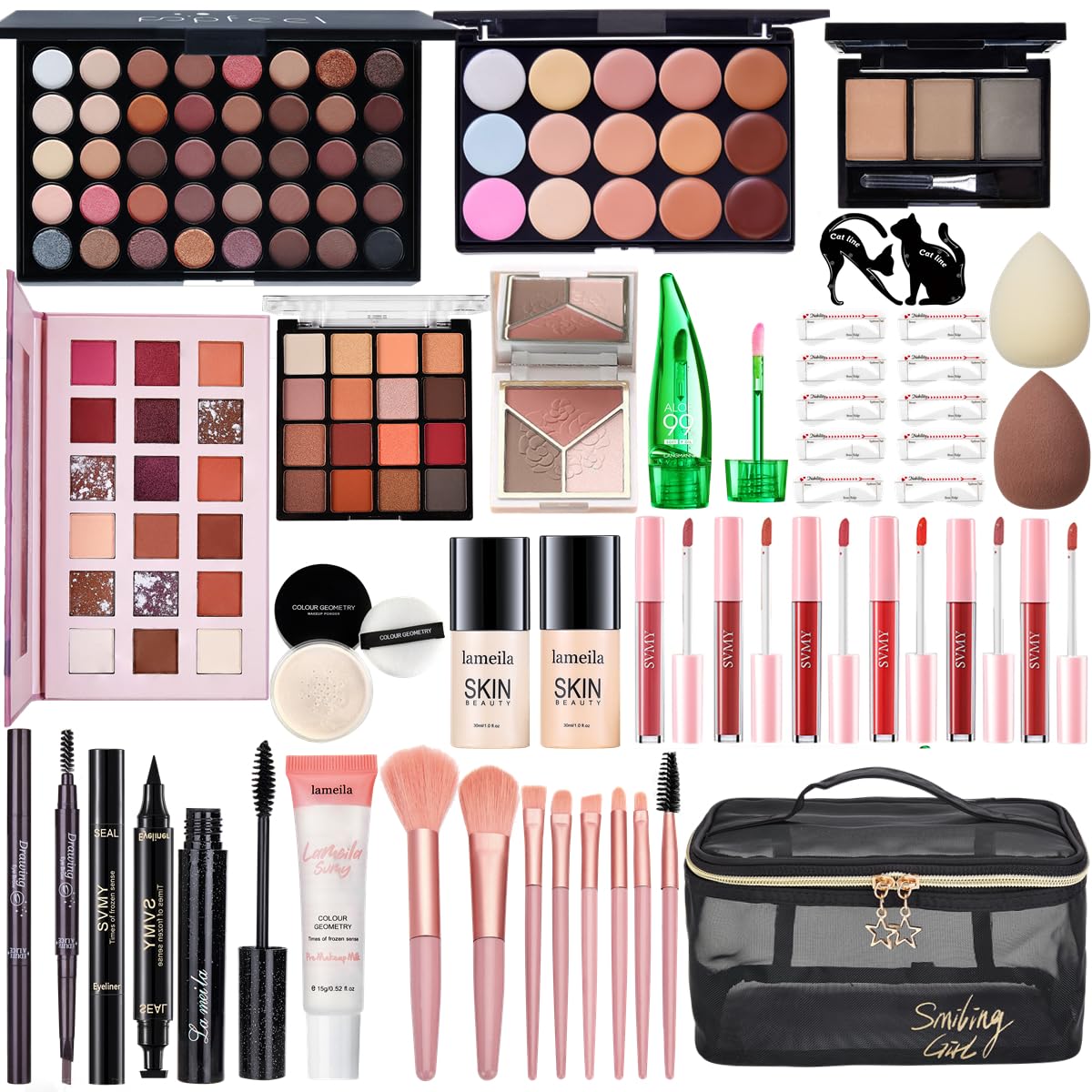 All in One Makeup Kit for Women Full Kit, Make Up Gift Set for Women | Makeup Essential Bundle Include Foundation Face Primer Eyeshadow Contour Palette Lipstick Eyeliner Mascara Cosmetic Brush Set