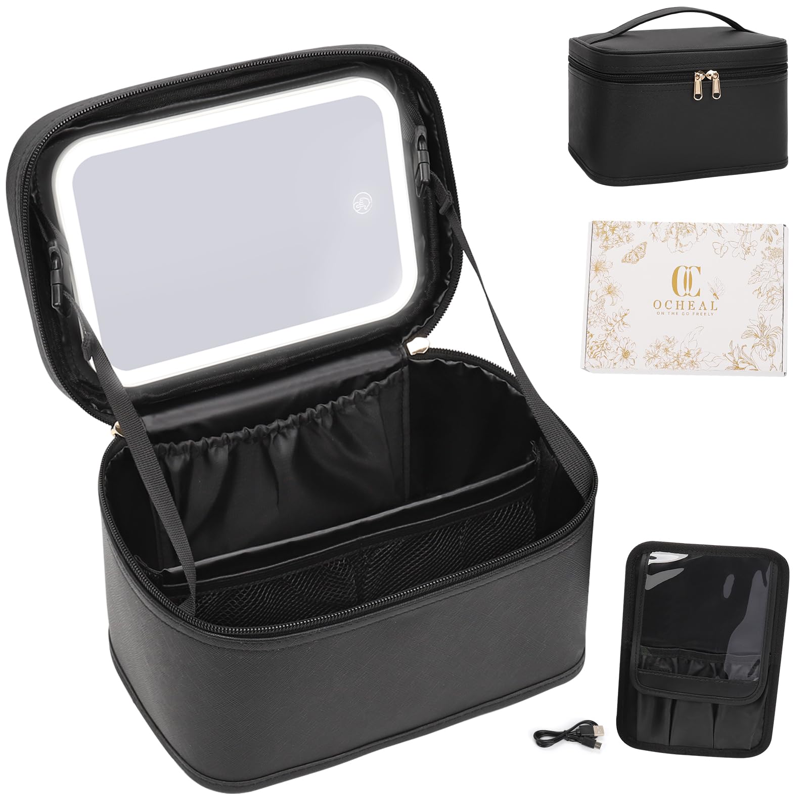 Makeup Bag, Portable Cosmetic Bag Black Make up Case Toiletry Bag | Large Capacity Travel Makeup Case Organizer for Women Toiletry Bag for Girls Traveling With Handle and Divider