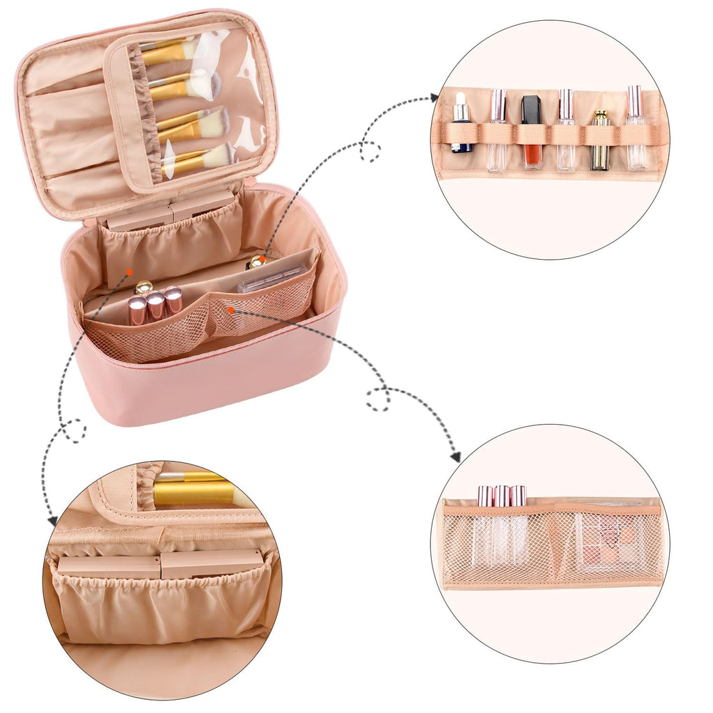Makeup Bag, Portable Cosmetic Bag Black Make up Case Toiletry Bag | Large Capacity Travel Makeup Case Organizer for Women Toiletry Bag for Girls Traveling With Handle and Divider