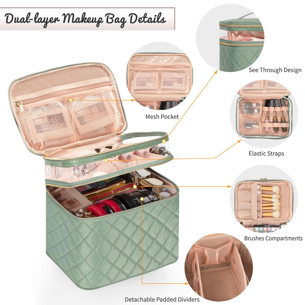 Makeup Bag, Portable Cosmetic Bag Black Make up Case Toiletry Bag | Large Capacity Travel Makeup Case Organizer for Women Toiletry Bag for Girls Traveling With Handle and Divider