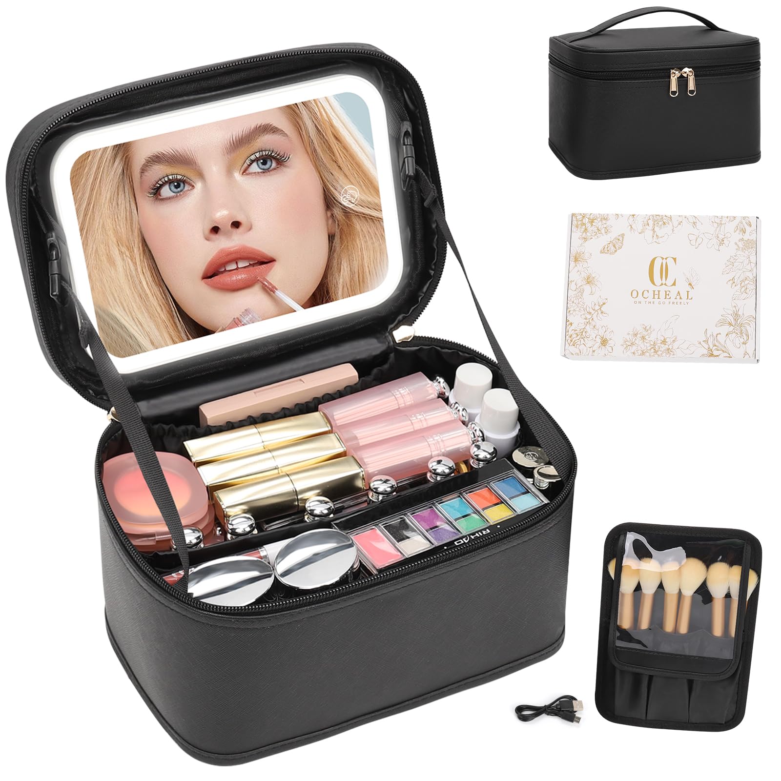 Makeup Bag, Portable Cosmetic Bag Black Make up Case Toiletry Bag | Large Capacity Travel Makeup Case Organizer for Women Toiletry Bag for Girls Traveling With Handle and Divider