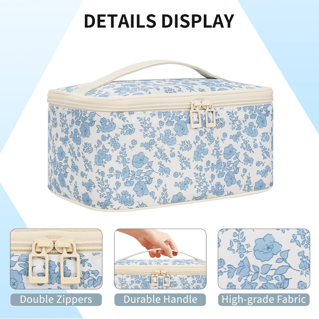 Makeup Bag, Portable Cosmetic Bag Black Make up Case Toiletry Bag | Large Capacity Travel Makeup Case Organizer for Women Toiletry Bag for Girls Traveling With Handle and Divider