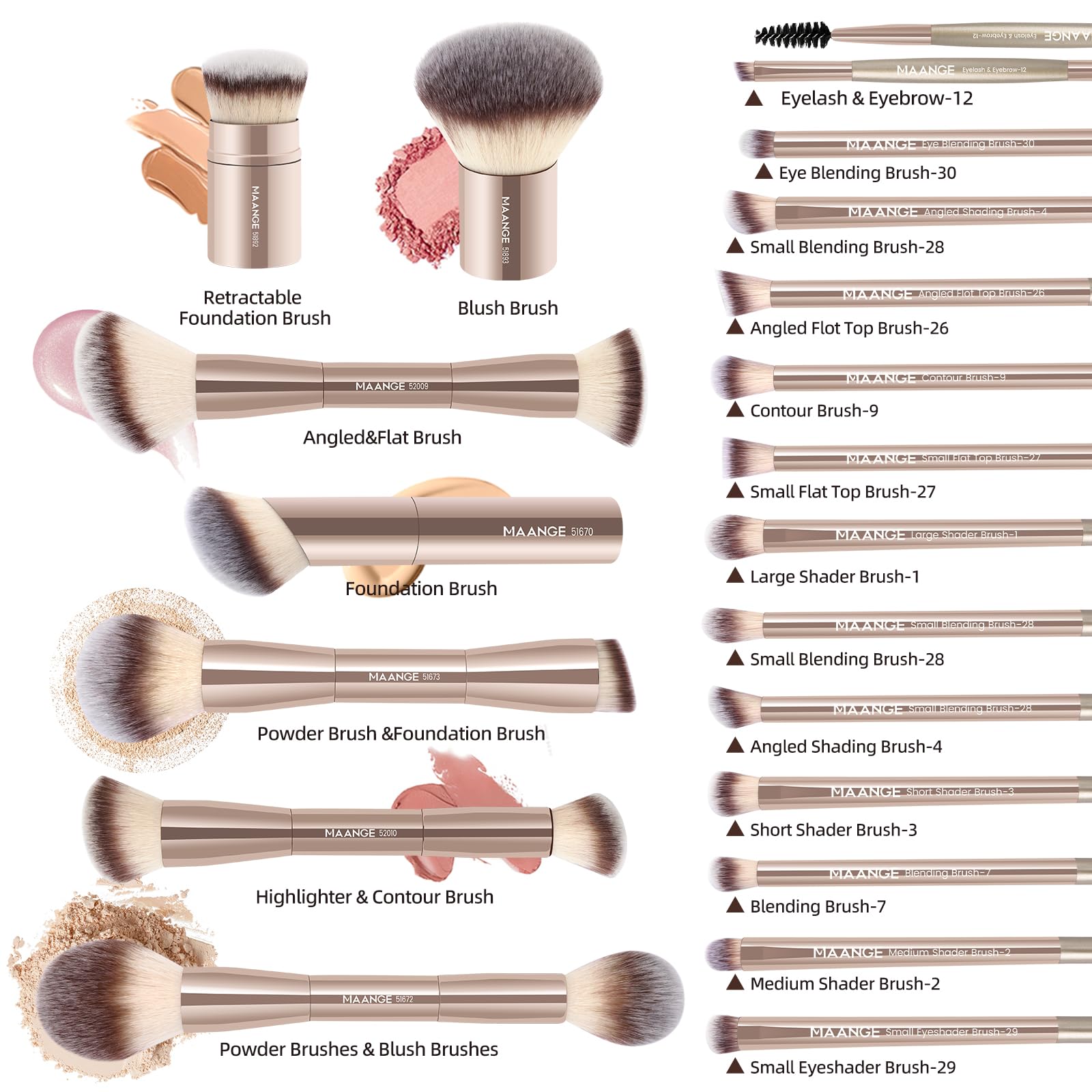 MAANGE 20 Pcs Makeup Brushes with Gift Box, Double-End Multi-functional Makeup Brushes for Blending Liquid Powder Concealer Cream Blush Buffe,CoffeeBrown