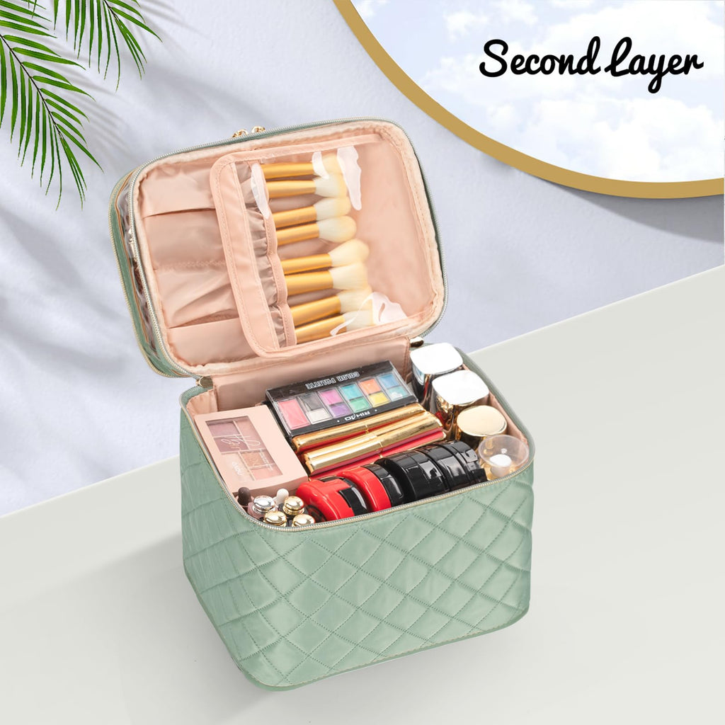 Makeup Bag, Portable Cosmetic Bag Black Make up Case Toiletry Bag | Large Capacity Travel Makeup Case Organizer for Women Toiletry Bag for Girls Traveling With Handle and Divider