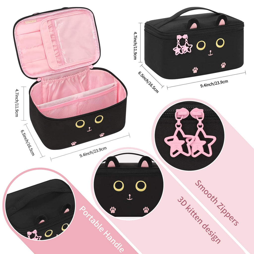 Makeup Bag, Portable Cosmetic Bag Black Make up Case Toiletry Bag | Large Capacity Travel Makeup Case Organizer for Women Toiletry Bag for Girls Traveling With Handle and Divider