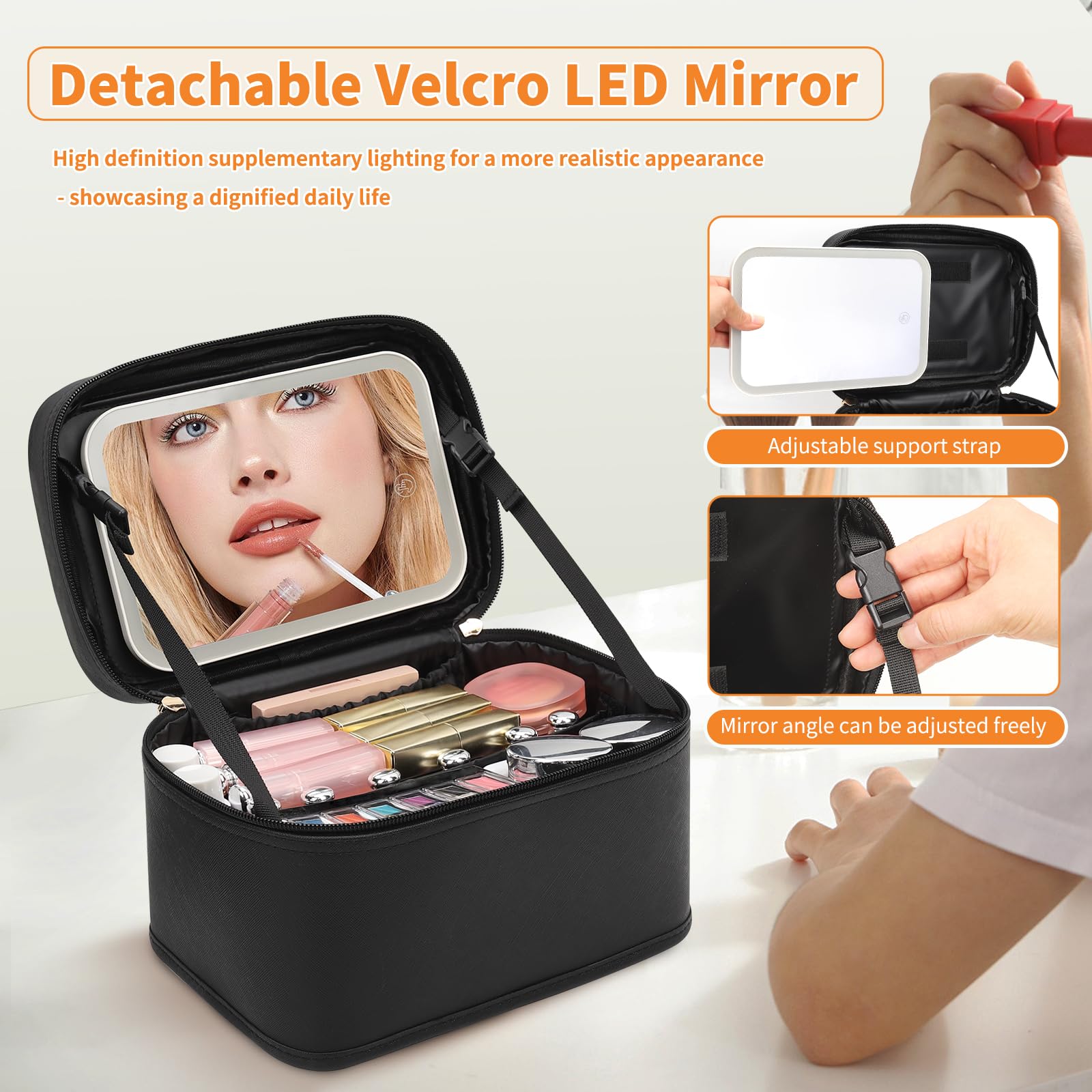 Makeup Bag, Portable Cosmetic Bag Black Make up Case Toiletry Bag | Large Capacity Travel Makeup Case Organizer for Women Toiletry Bag for Girls Traveling With Handle and Divider