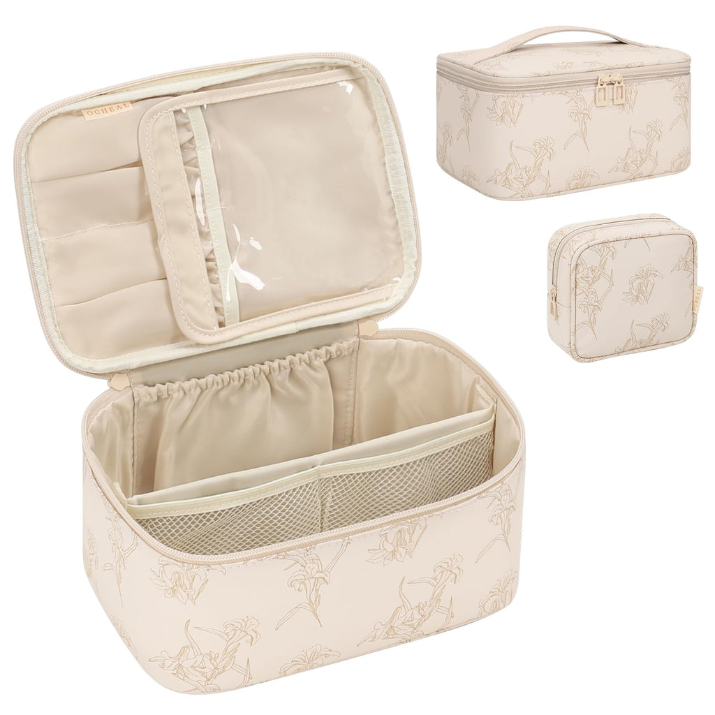 Makeup Bag, Portable Cosmetic Bag Black Make up Case Toiletry Bag | Large Capacity Travel Makeup Case Organizer for Women Toiletry Bag for Girls Traveling With Handle and Divider