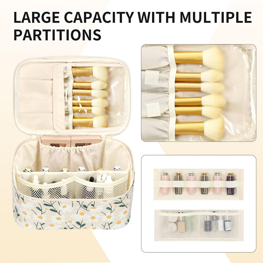 Makeup Bag, Portable Cosmetic Bag Black Make up Case Toiletry Bag | Large Capacity Travel Makeup Case Organizer for Women Toiletry Bag for Girls Traveling With Handle and Divider