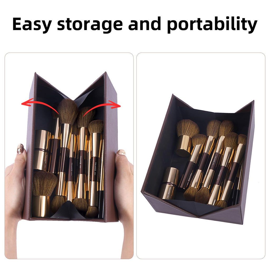 MAANGE 20 Pcs Makeup Brushes with Gift Box, Double-End Multi-functional Makeup Brushes for Blending Liquid Powder Concealer Cream Blush Buffe,CoffeeBrown