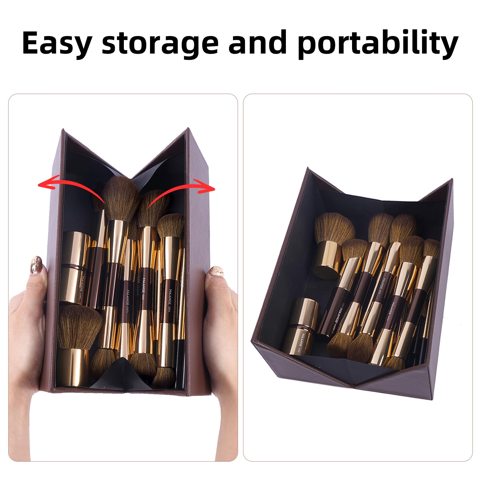MAANGE 20 Pcs Makeup Brushes with Gift Box, Double-End Multi-functional Makeup Brushes for Blending Liquid Powder Concealer Cream Blush Buffe,CoffeeBrown