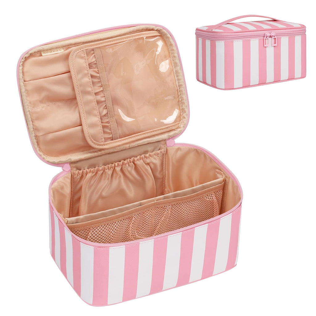 Makeup Bag, Portable Cosmetic Bag Black Make up Case Toiletry Bag | Large Capacity Travel Makeup Case Organizer for Women Toiletry Bag for Girls Traveling With Handle and Divider