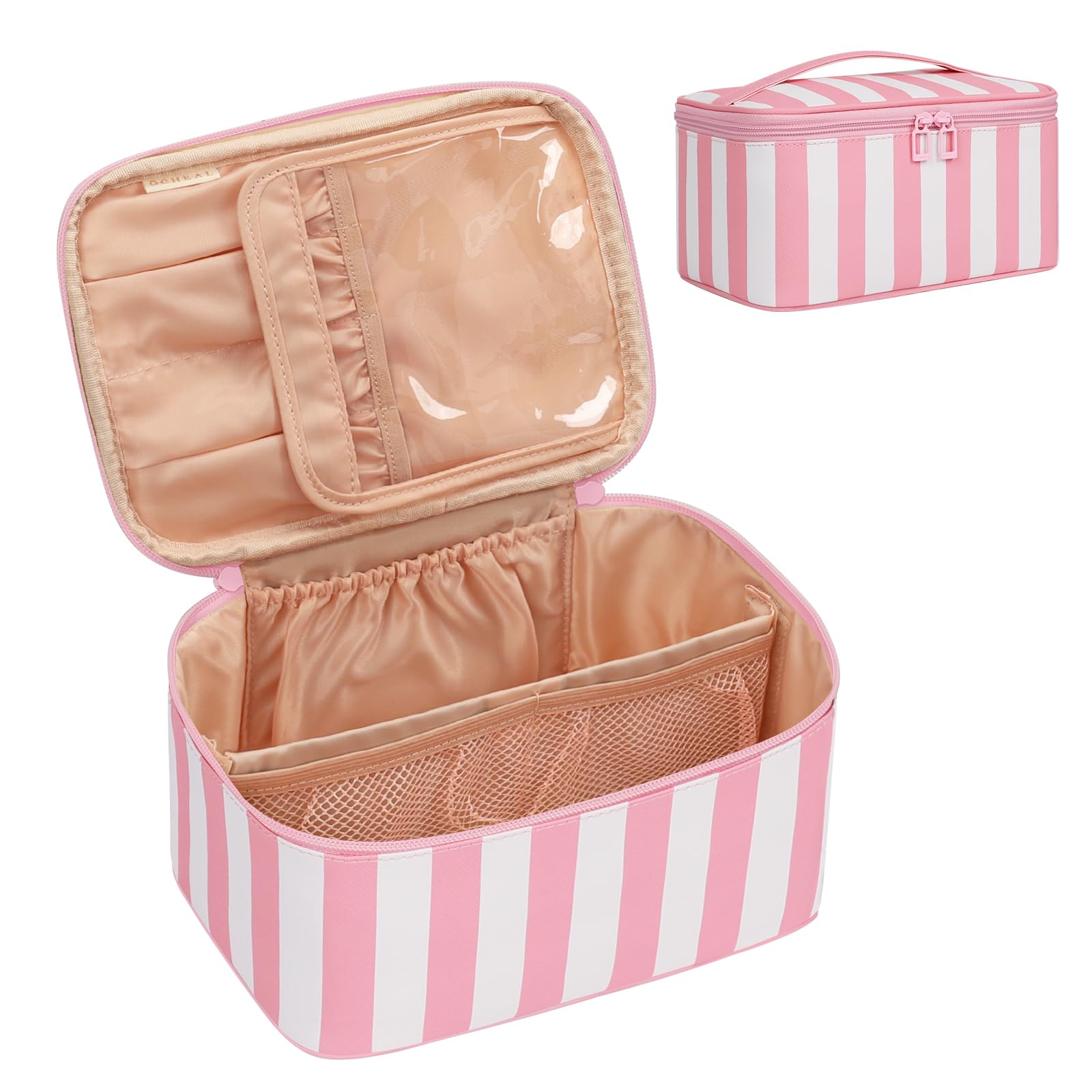 Makeup Bag, Portable Cosmetic Bag Black Make up Case Toiletry Bag | Large Capacity Travel Makeup Case Organizer for Women Toiletry Bag for Girls Traveling With Handle and Divider