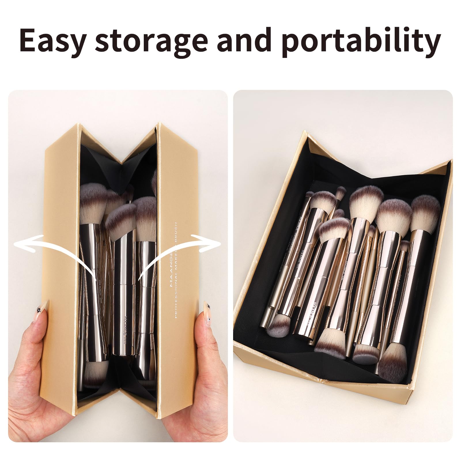 MAANGE 20 Pcs Makeup Brushes with Gift Box, Double-End Multi-functional Makeup Brushes for Blending Liquid Powder Concealer Cream Blush Buffe,CoffeeBrown