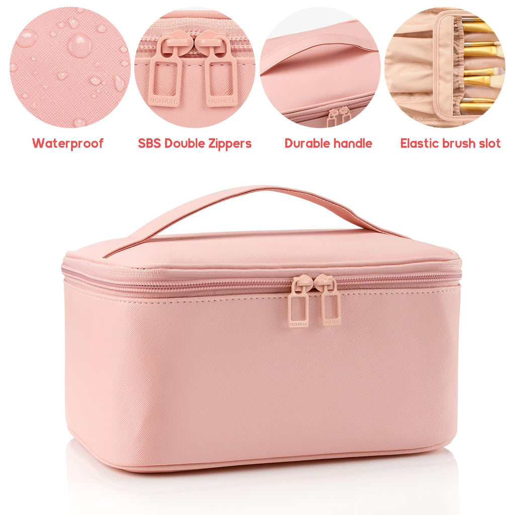 Makeup Bag, Portable Cosmetic Bag Black Make up Case Toiletry Bag | Large Capacity Travel Makeup Case Organizer for Women Toiletry Bag for Girls Traveling With Handle and Divider