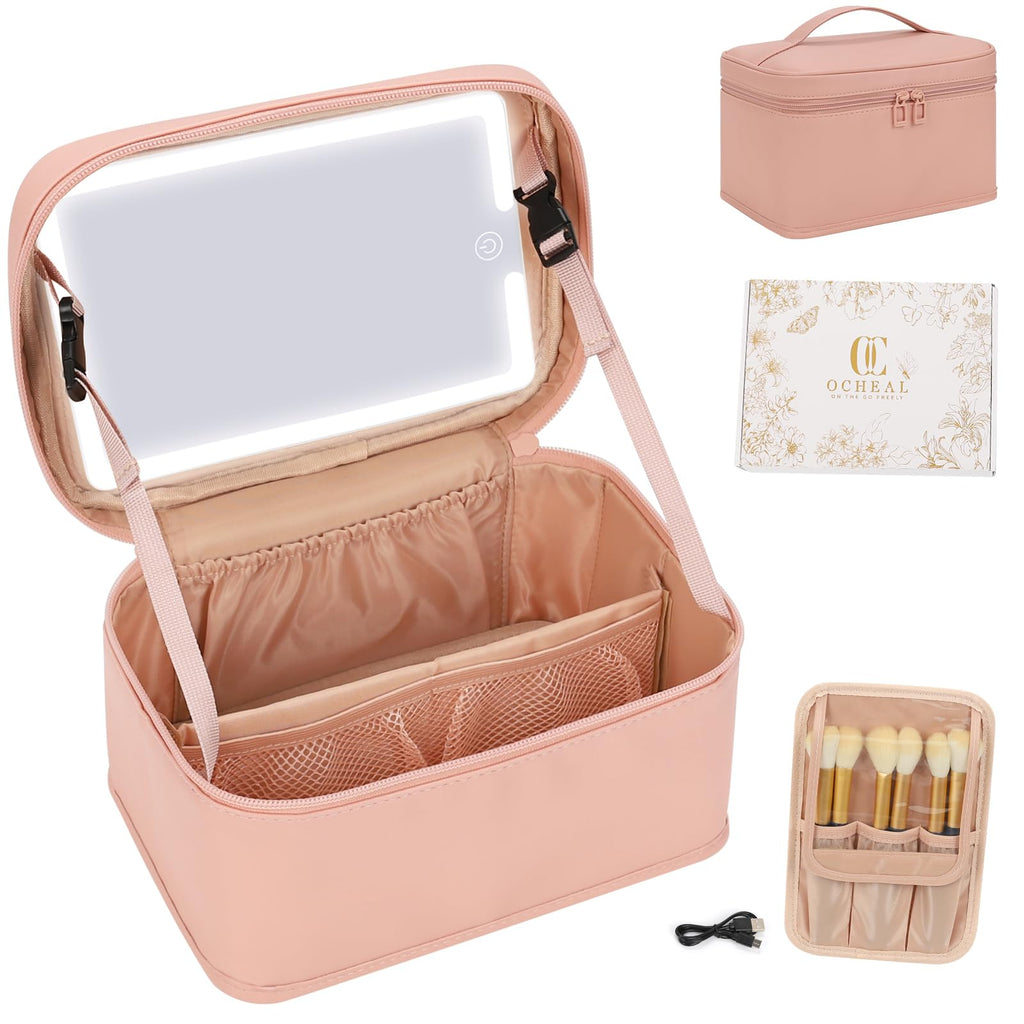 Makeup Bag, Portable Cosmetic Bag Black Make up Case Toiletry Bag | Large Capacity Travel Makeup Case Organizer for Women Toiletry Bag for Girls Traveling With Handle and Divider
