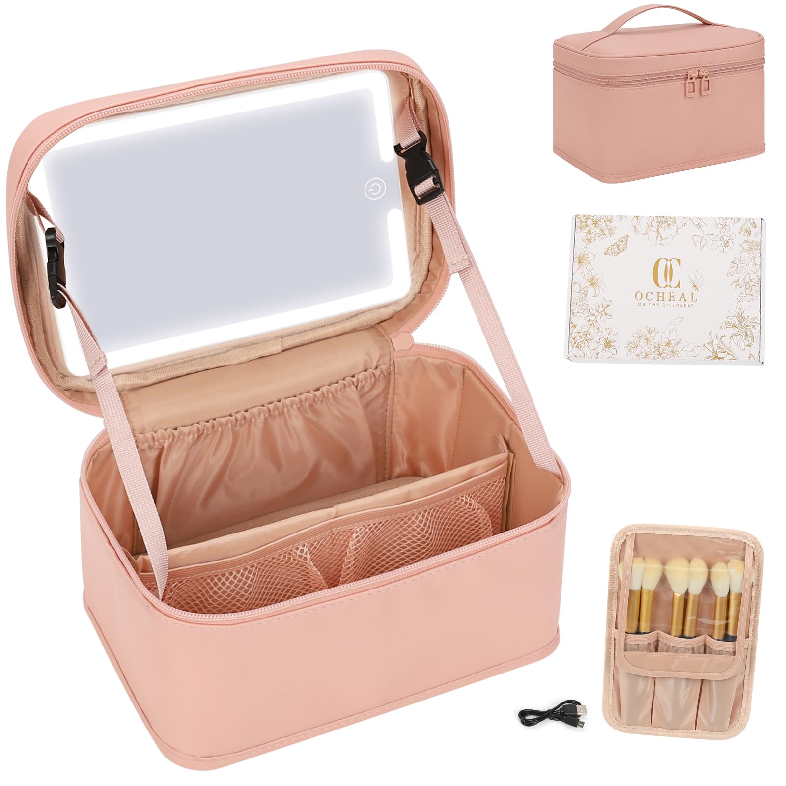 Makeup Bag, Portable Cosmetic Bag Black Make up Case Toiletry Bag | Large Capacity Travel Makeup Case Organizer for Women Toiletry Bag for Girls Traveling With Handle and Divider