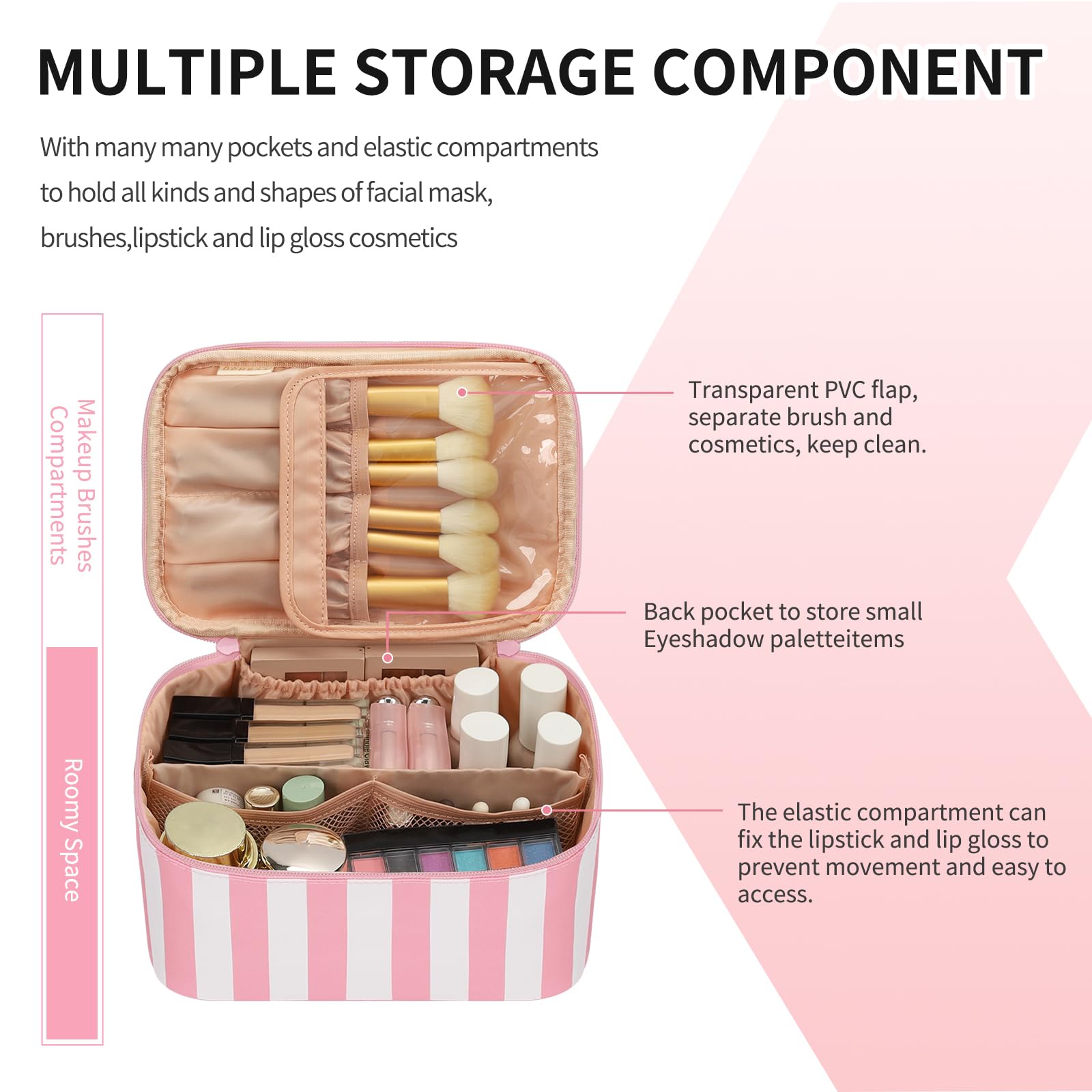 Makeup Bag, Portable Cosmetic Bag Black Make up Case Toiletry Bag | Large Capacity Travel Makeup Case Organizer for Women Toiletry Bag for Girls Traveling With Handle and Divider