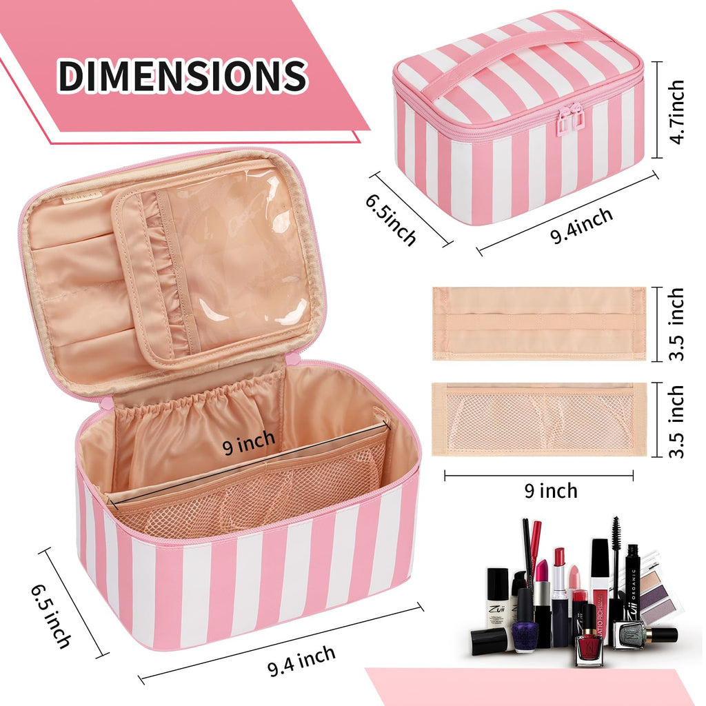 Makeup Bag, Portable Cosmetic Bag Black Make up Case Toiletry Bag | Large Capacity Travel Makeup Case Organizer for Women Toiletry Bag for Girls Traveling With Handle and Divider