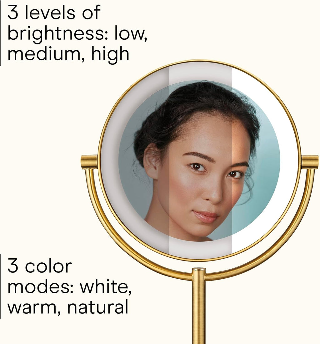 Conair LED Vanity Mirror, Double-Sided, 10x Maginification, Brushed Brass