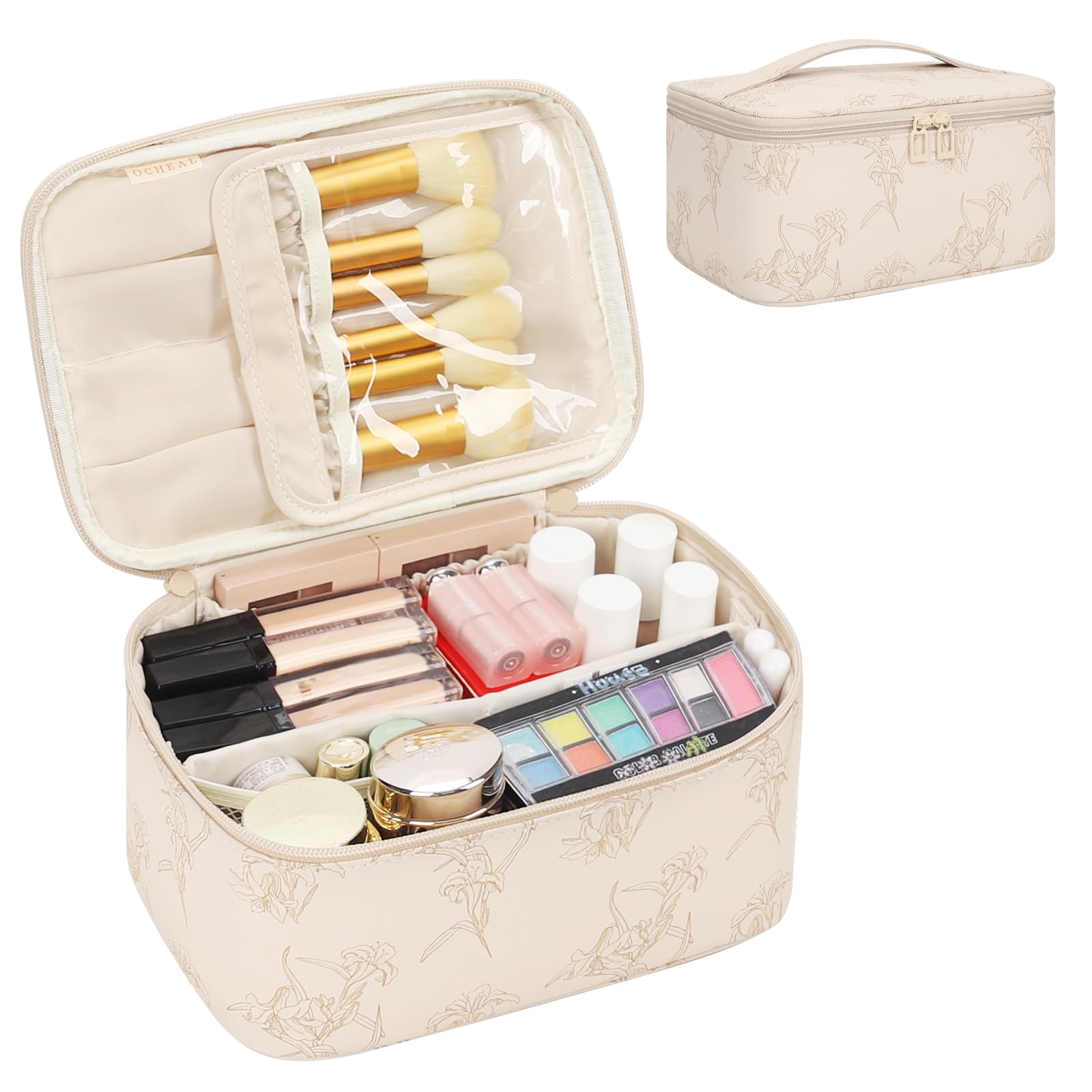 Makeup Bag, Portable Cosmetic Bag Black Make up Case Toiletry Bag | Large Capacity Travel Makeup Case Organizer for Women Toiletry Bag for Girls Traveling With Handle and Divider