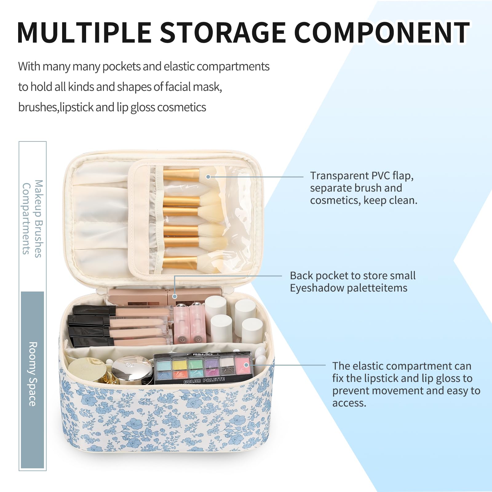 Makeup Bag, Portable Cosmetic Bag Black Make up Case Toiletry Bag | Large Capacity Travel Makeup Case Organizer for Women Toiletry Bag for Girls Traveling With Handle and Divider
