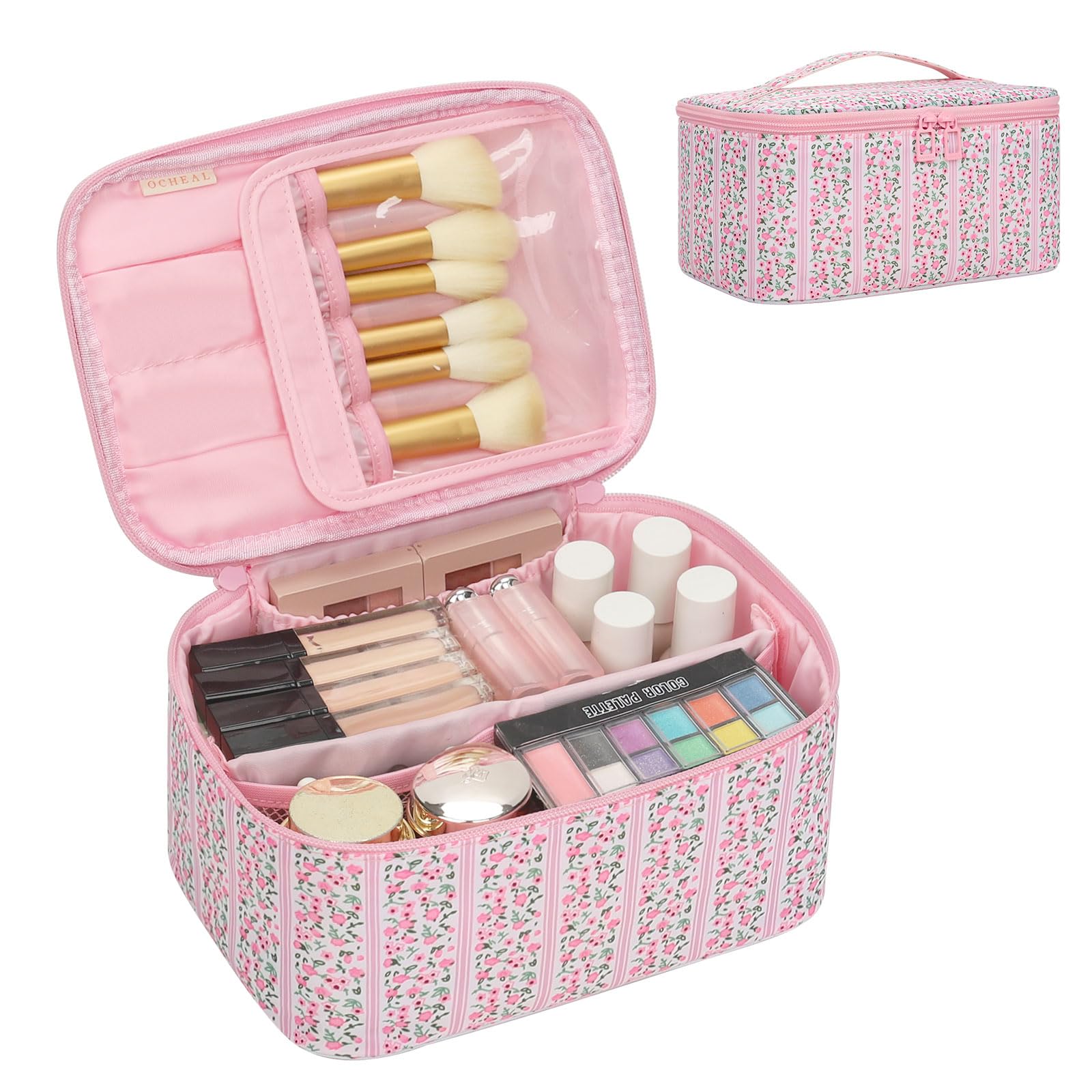Makeup Bag, Portable Cosmetic Bag Black Make up Case Toiletry Bag | Large Capacity Travel Makeup Case Organizer for Women Toiletry Bag for Girls Traveling With Handle and Divider