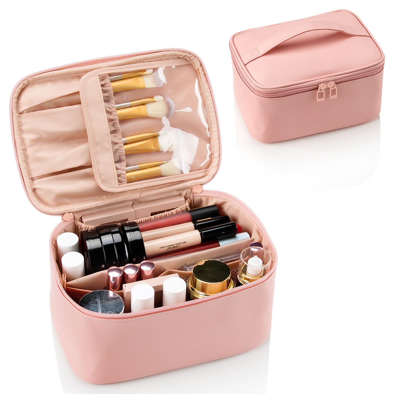 Makeup Bag, Portable Cosmetic Bag Black Make up Case Toiletry Bag | Large Capacity Travel Makeup Case Organizer for Women Toiletry Bag for Girls Traveling With Handle and Divider