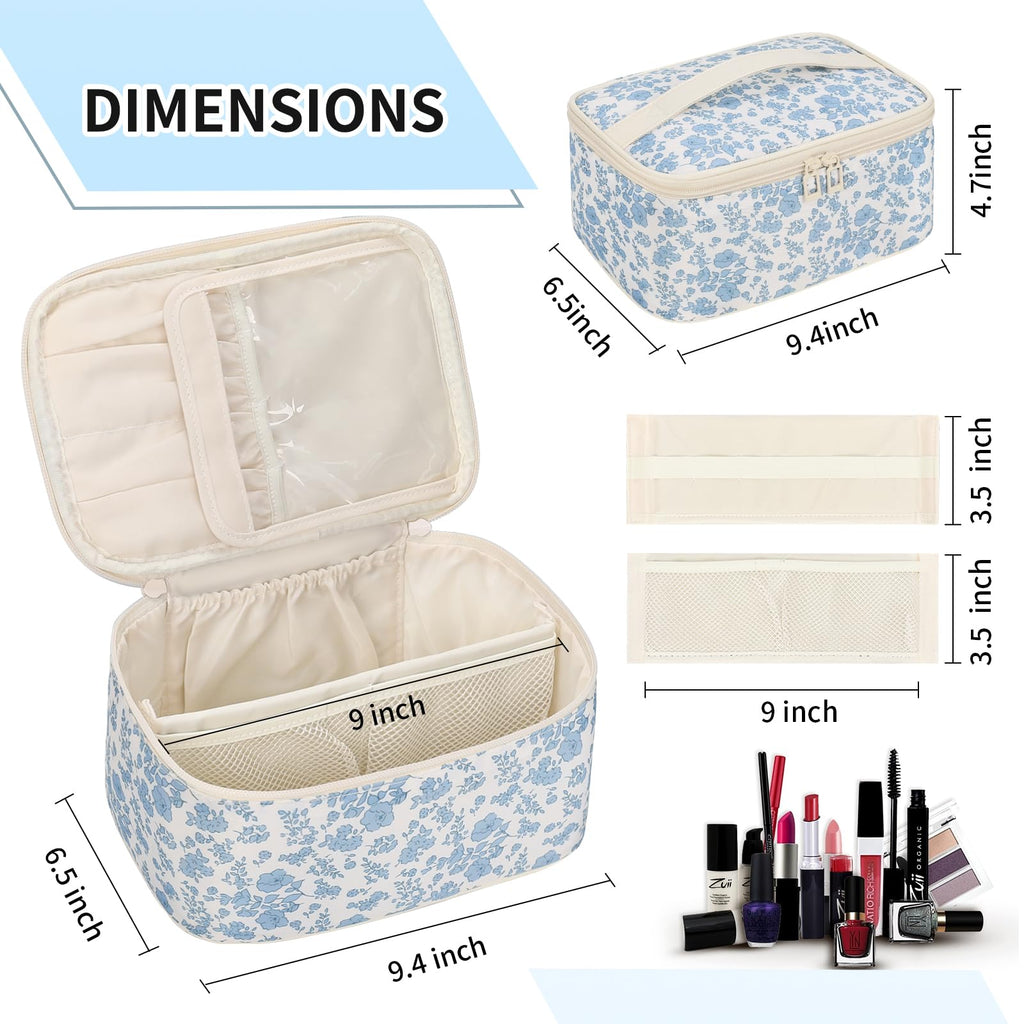Makeup Bag, Portable Cosmetic Bag Black Make up Case Toiletry Bag | Large Capacity Travel Makeup Case Organizer for Women Toiletry Bag for Girls Traveling With Handle and Divider