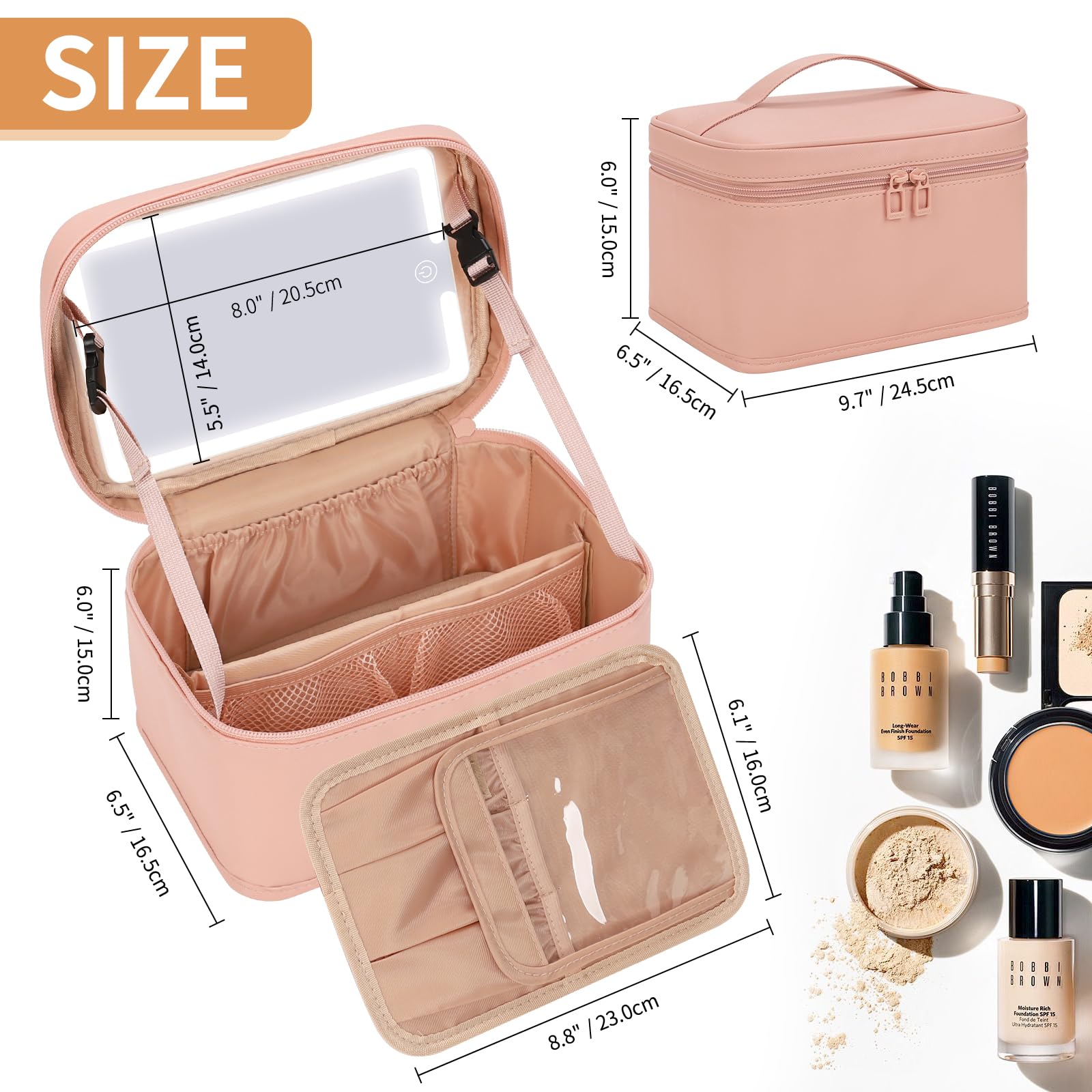 Makeup Bag, Portable Cosmetic Bag Black Make up Case Toiletry Bag | Large Capacity Travel Makeup Case Organizer for Women Toiletry Bag for Girls Traveling With Handle and Divider