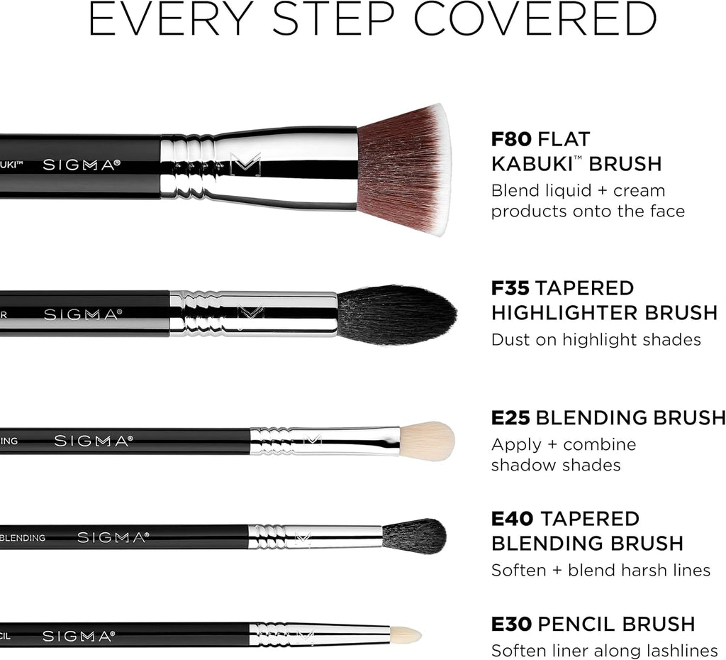 Sigma Beauty Most-Wanted Brush Set - 5-Pc Premium Face & Eye Makeup Brushes