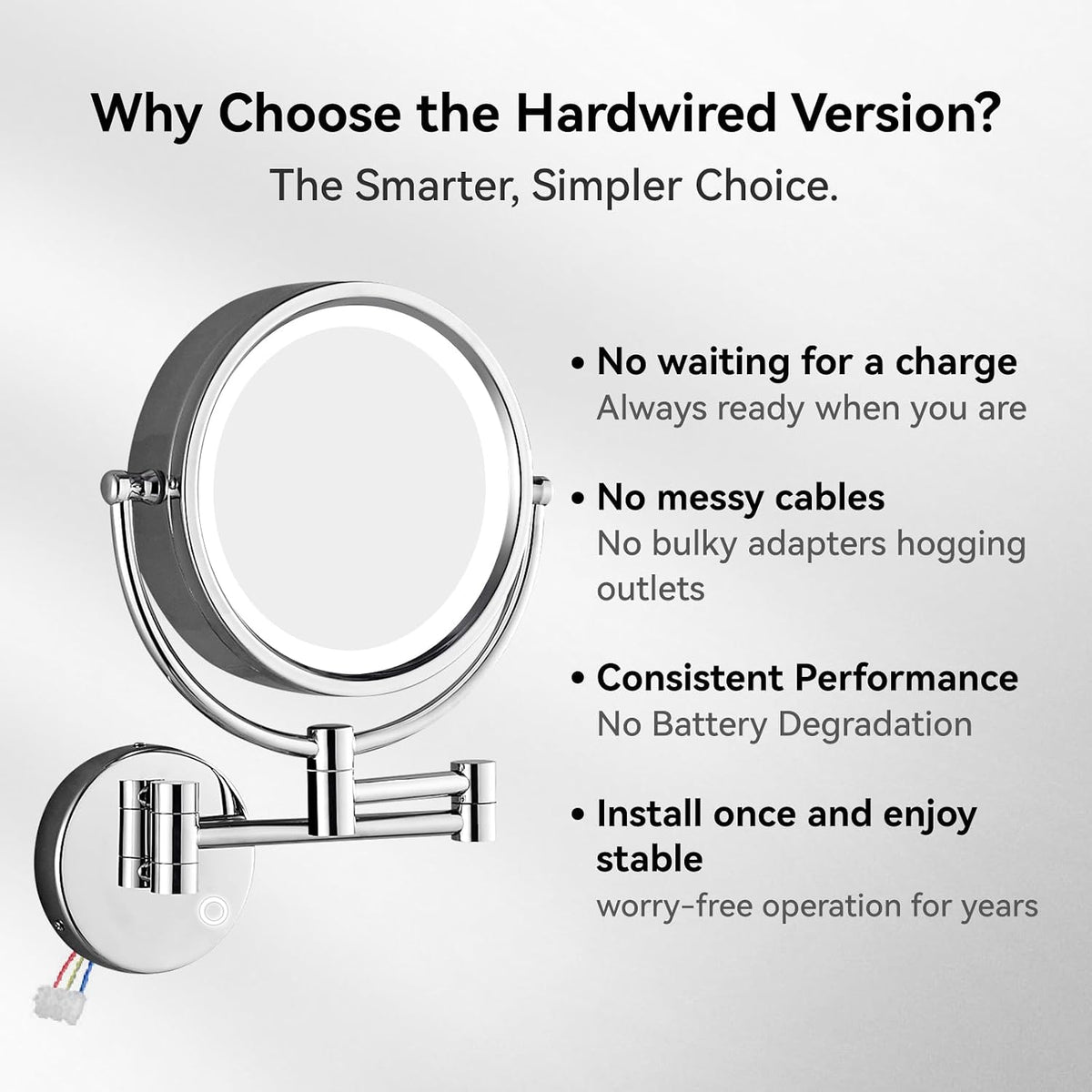 GURUN Hardwired LED Makeup Mirror Wall Mount Extendable Touch Chrome 10x