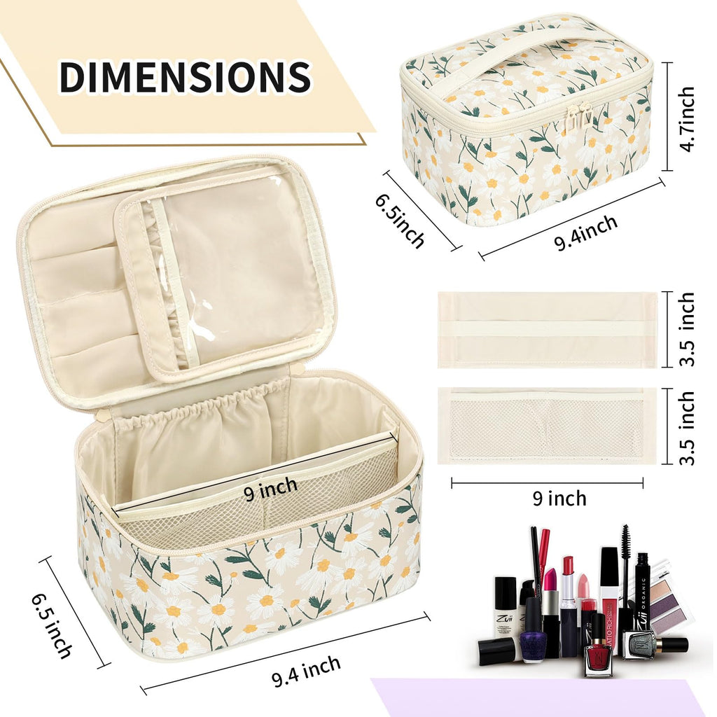 Makeup Bag, Portable Cosmetic Bag Black Make up Case Toiletry Bag | Large Capacity Travel Makeup Case Organizer for Women Toiletry Bag for Girls Traveling With Handle and Divider