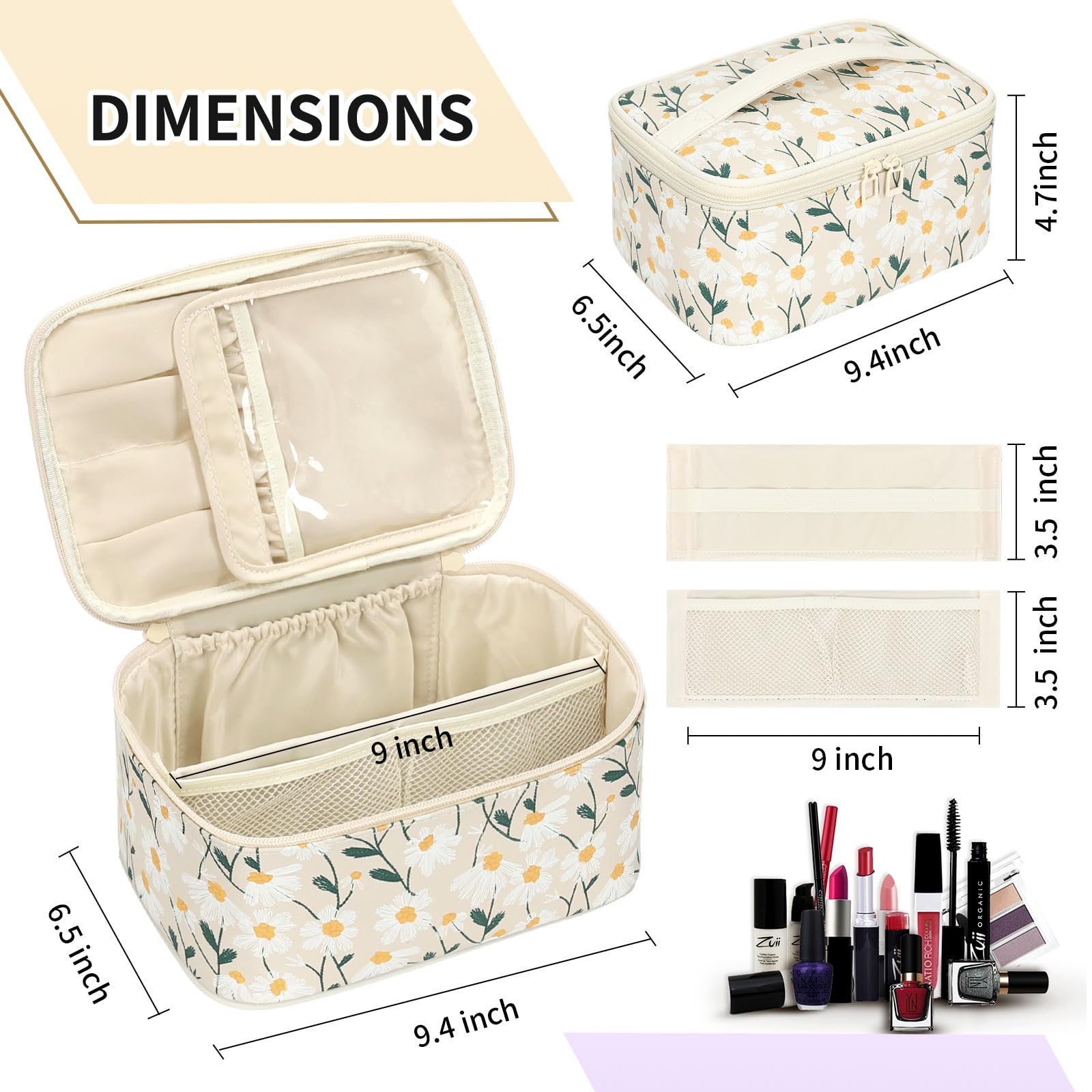 Makeup Bag, Portable Cosmetic Bag Black Make up Case Toiletry Bag | Large Capacity Travel Makeup Case Organizer for Women Toiletry Bag for Girls Traveling With Handle and Divider