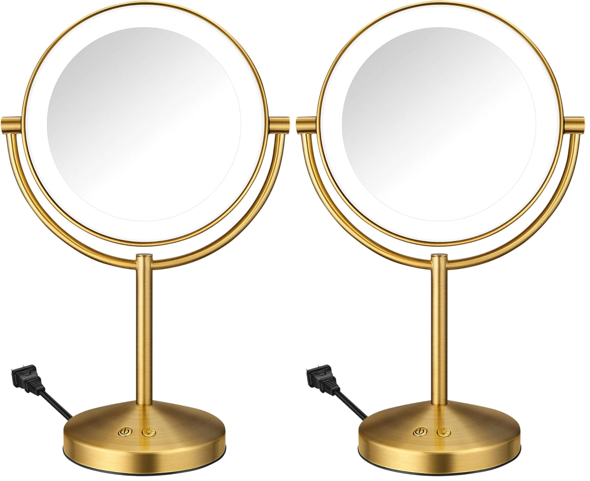 Conair LED Vanity Mirror, Double-Sided, 10x Maginification, Brushed Brass